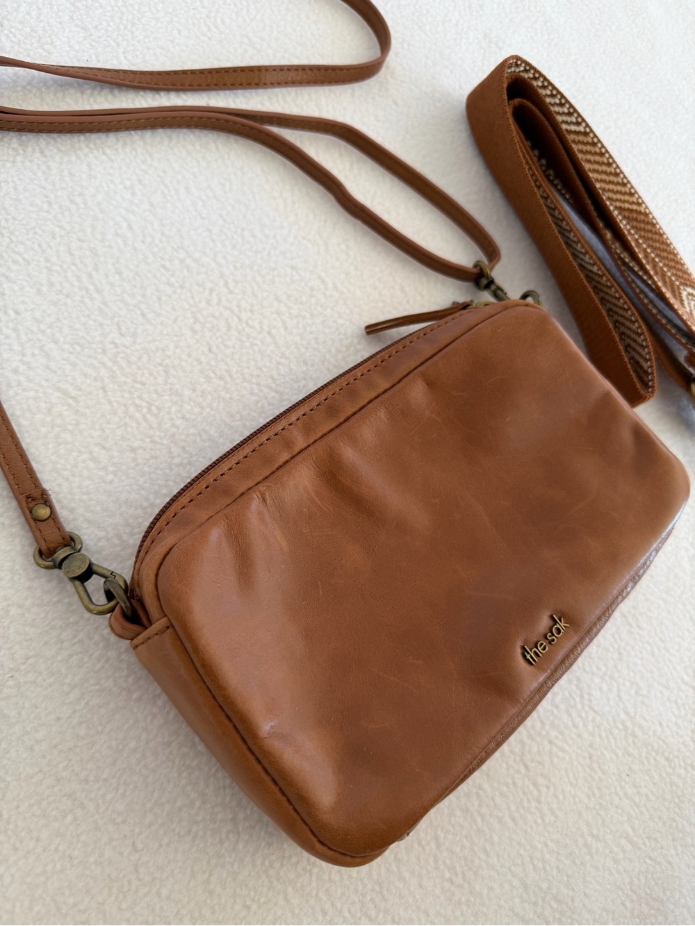 The Sak Brown Leather Crossbody Bag with additional Patterned Strap - Picture 5 of 11